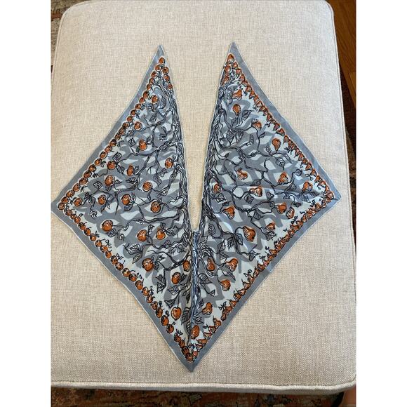 Vintage 100% Silk Fruit Floral Neck Slitted Scarf Square France Retro 1960s - Picture 1 of 8